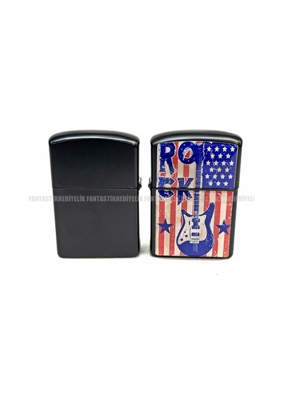 Gitar Rock Müzik Mat Siyah Kapaklı Benzinli Çakmak N11.903