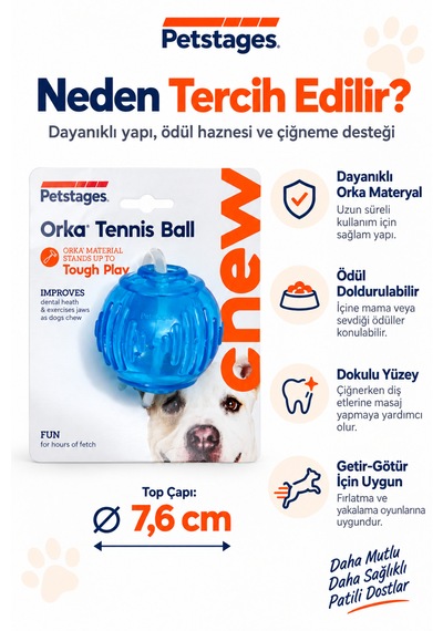 Petstages Orka Tennis Ball Ödül Maması Hazneli Top Köpek Oyuncağı - Parçalanmaya Dayanıklı