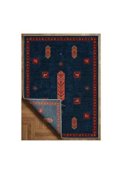 Doğal İplik Şönil Dokuma Pamuk Taban Halı Koridor Halısı Kilim Antre, Salon Ofis Genç Odası Lacivert-kırmızı 912492720 Lacivert-kırmızı