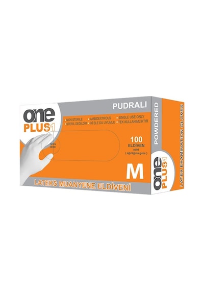 One Plus Pudralı Lateks Muayene Eldiveni 100'lü x 20 Paket