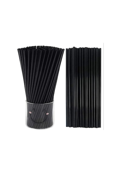Kalın Frozen Pipet Siyah Pipet 22 Cm 7 Mm Düz Pipet 100 Lü