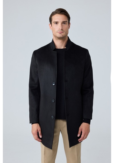 Danger Erkek Relaxed-fit Premium Yün Kaşe Kaban Siyah 4351dngr