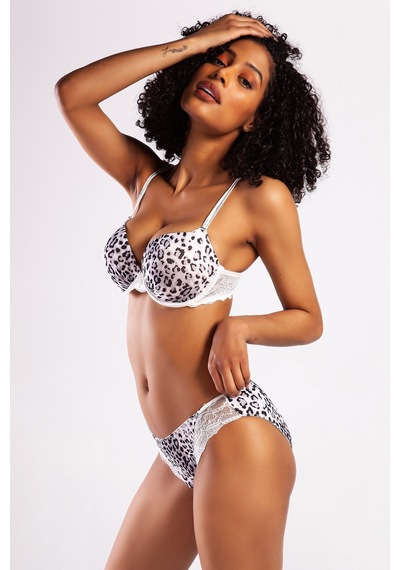 Etiler Collection Golshan Goldy Mini Slip, Kadın Dantelli Gri Leopar Külot Çok Renkli