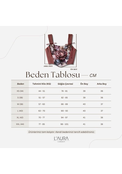 L'aura Corset Gül Kurusu Çiçek Desenli Çift Taraflı Bayan Korse Pembe