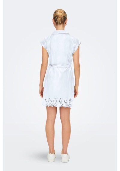 ONLY Onllou Lıfe Emb S/s Shırt Dress Ptm Beyaz Cok Renklı