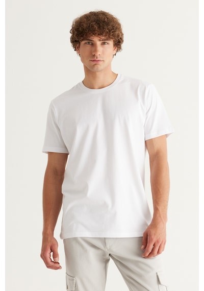 Erkek Beyaz 360 Derece Her Yöne Esneyen Slim Fit Bisiklet Yaka Tişört Beyaz