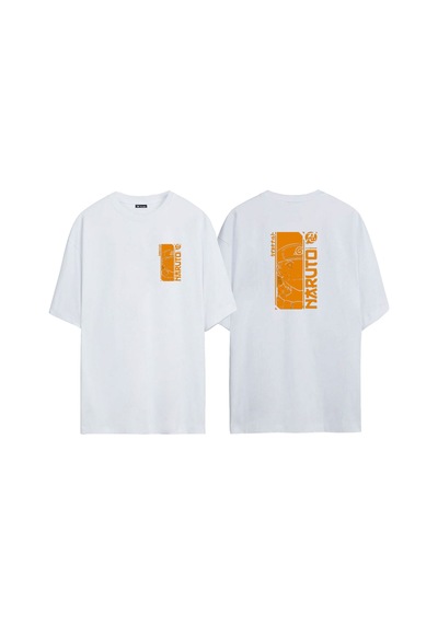 Thewert Unisex Anime Naruta Orange Ön Arka Baskılı Beyaz Oversize T-shirt