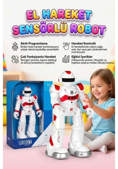 Uzaktan Kumandalı 27 Fonksiyonlu Sesli Işıklı Sensörlü Programlanabilir Yürüyebilen Oyuncak Robot Kırmızı
