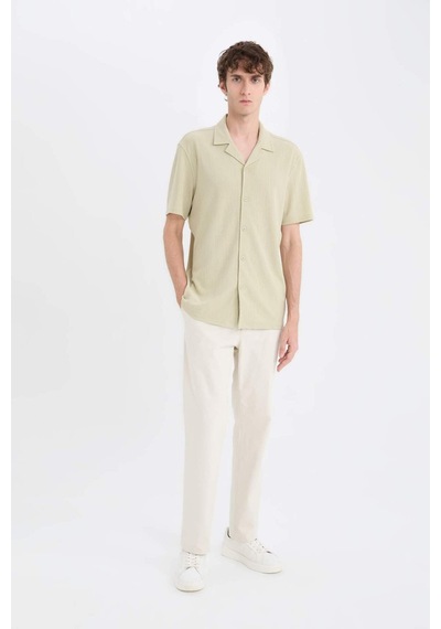 Defacto 	Modern Fit Polo Yaka Dokulu Penye Kısa Kollu Gömlek C4125AX25SM Haki