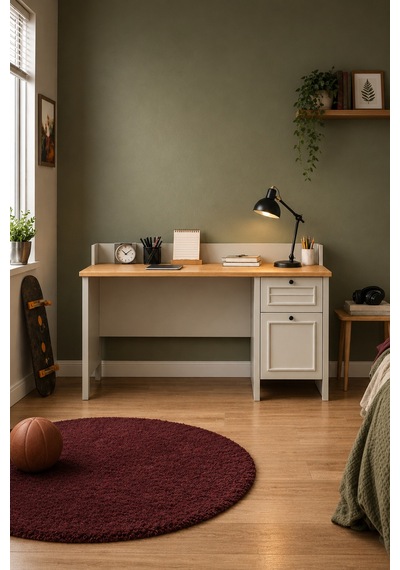 Home Karen Çekmeceli Çalışma Masası 120x87x65 Cm Buz Gri Retro Tasarım Beyaz - 914411161 Beyaz