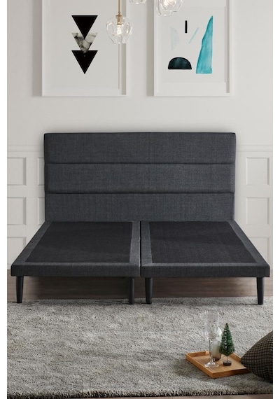 Niron Slim Baza Ve Başlık Takımı 140x190 Çift Kişilik Gri Kumaş Kaplı Metal Karyola Ve Başlık Seti