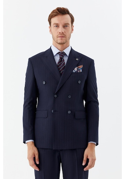 Sabri Özel Erkek Lacivert Dar Kesim Slim Fit Yünlü Dokuma 6 Drop Takım Elbise