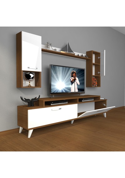 Decoraktiv Ekoflex 5da Slm Retro Tv Ünitesi Tv Sehpası Ceviz - Beyaz