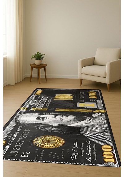 Modern Dolar Desen Dijital Baskı Kaymaz Taban Halı H0166 Renkli