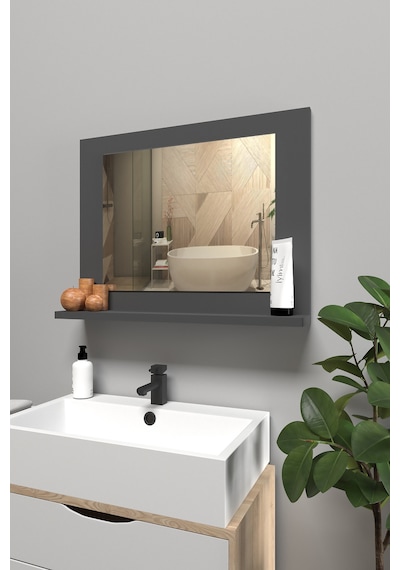 Raflı Banyo Aynası, Lavabo Ve Wc Aynası, Dresuar , Koridor , Mutfak , Makyaj Modern Duvar Tipi Ayna Antrasit Gri