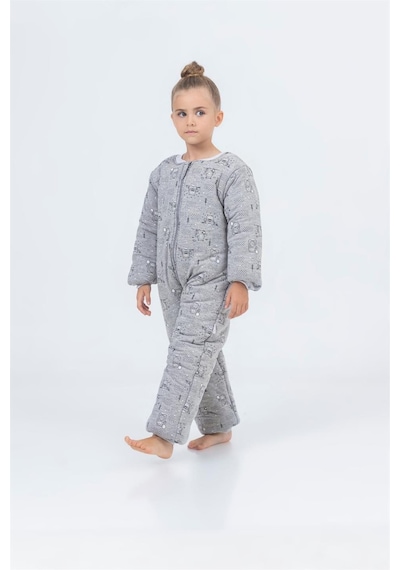 Cantoy Kız Erkek Çocuk Kalın Elyaf Dolgulu Premium Kalite 2.5 Tog Desenli Uyku Tulumu Gri Melanj