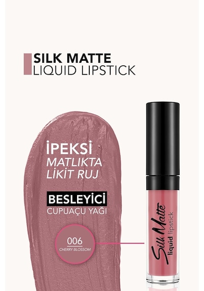 Flormar Kadife Dokulu Likit Mat Ruj - Silk Matte Liquid Lipstick - 006 CHERRY BLOSSOM - 8690604397358