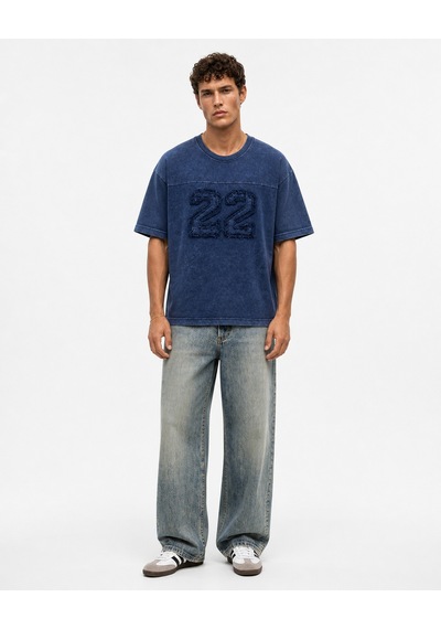 Respire Erkek 22 Nakışlı Yıkamalı Oversize T-shirt Lacivert