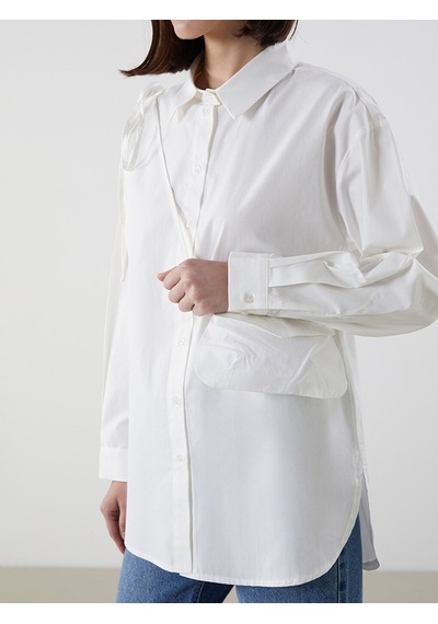 Lcw Modest Ekru Askılı Cüzdan Detaylı Oversize Kadın Gömlek Tunik
