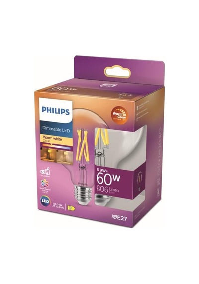 Philips Led Classic 60w G93 E27 Kısılabilir Filament Glob Wgd90 Çok Renkli