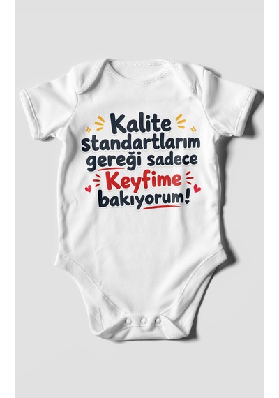 Morivokids Kalite Standartlarım Mesajlı Kısa Kollu Bebek Body %100 Pamuk Beyaz