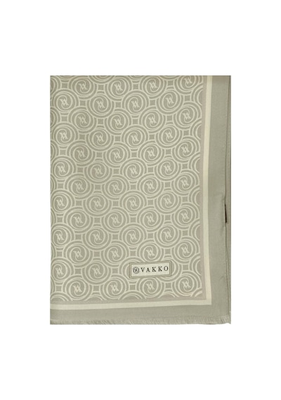 Vakko Twill İpek Şal - Helezon Monogram - Açık Taş Krem