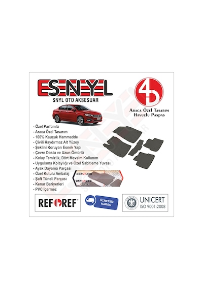 Fiat Egea Sedan Refref 4D Araca Özel Tasarım Havuzlu Paspas