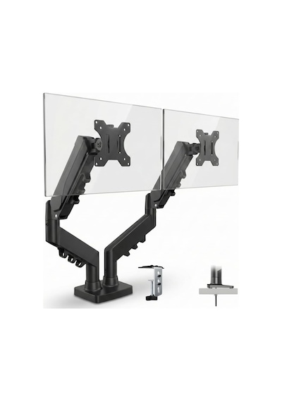 17 32 İnç Amortisörlü Çiftli Pivot Monitör Kolu, Gazlı Yaylı, 2 9 Kg, Çift Montaj Seçeneği Sıkıştırma Ve Vidalama, 360 Döner, Vesa Uyumlu Stant, F160