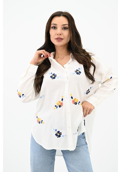 Koza Butik Kadın Nakış İşlemeli Oversize Gömlek 1735-24 001