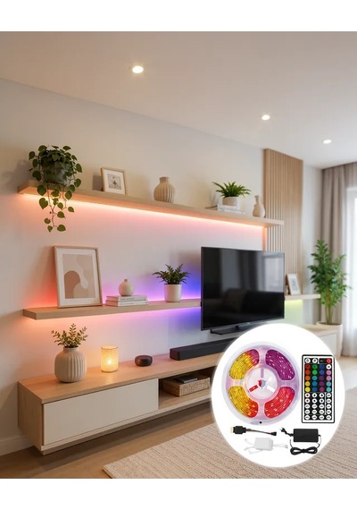 Astraltech 5 Metre Kumandalı Rgb Led Şerit 5050 Smd 54 Led/m Renk Değiştiren Ambiyans Çok Renkli