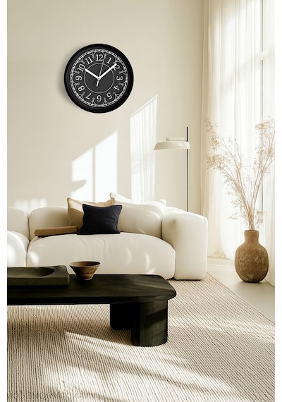 Vintage Temalı Modern Duvar Saati - 25cm - Önü Camlı Siyah Kasa - Sessiz Mekanizma-jh0041 Siyah