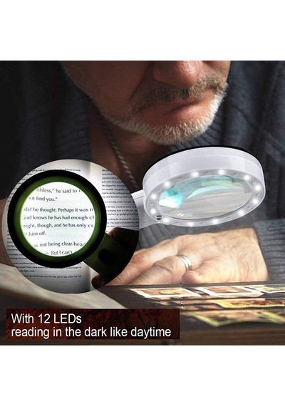 30X 95Mm Çift Hd Optik Cam Lens El Büyüteç 1 Uv 12 Led Işıklı