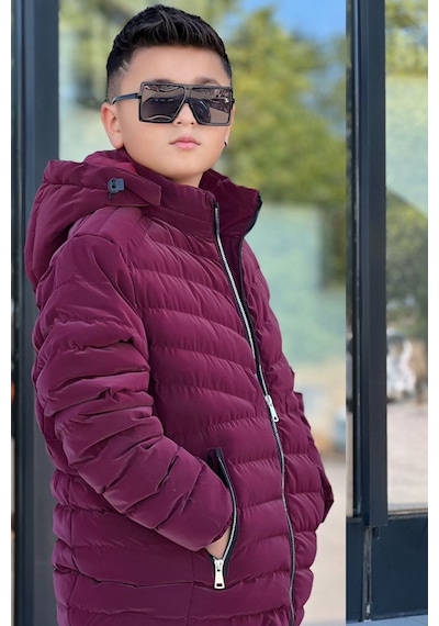 Pina Kids Erkek Çocuk Çıkarılabilir Kapüşonlu Sık Dikişli Nova Kumaş Kışlık Şişme Mont Km4016 Bordo