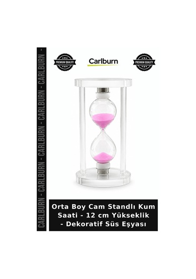 Özel Üretim Masaüstü Hediye Orta Boy Cam Standlı Kum Saati - 12 Cm Yükseklik - Dekoratif Süs Eşyası