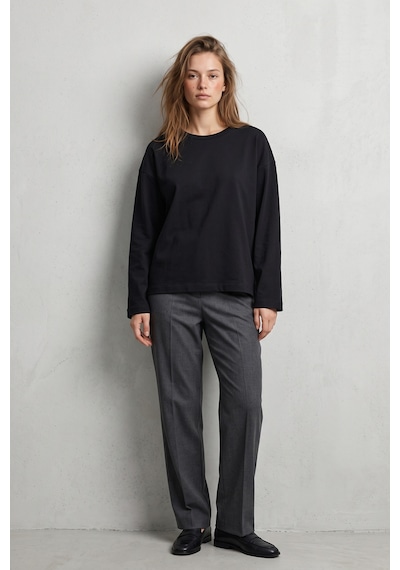 Elemge %100 Pamuk Süprem Oversize Kadın Uzun Kollu T-shirt Compact Penye Tok Yumuşak Kumaş Bol Kesim Nefes Alan Terletmez Yapı Basic Siyah Tişört