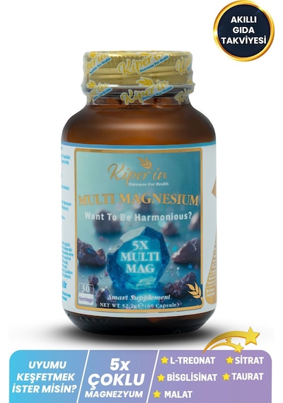 Kiper'in Magnezyum Multi 5X Çoklu Magnezyum Akıllı Gıda Takviyesi 60 Kapsül