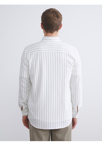Lcw Vision Ekru Slim Fit Uzun Kollu Çizgili Erkek Gömlek