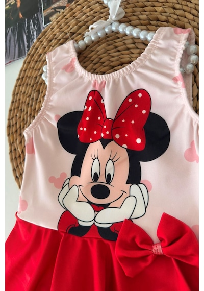 Minigimin Cicileri Mnn Baskılı Fiyonk Detaylı Kız Çocuk Mayo Bikini - Pembe