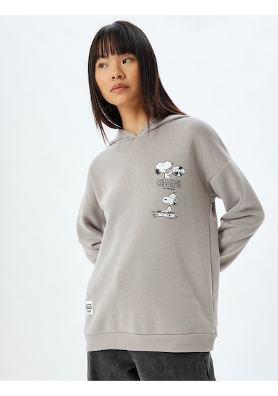 Koton Snoopy Kapüşonlu Sweatshirt Arkası Baskılı Şardonlu Lisanslı Gri 5wal10189ık