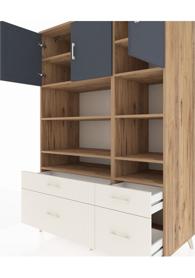 Kronos Dolap 10 Raflı 4 Çekmeceli 3 Kapaklı 132x59x195 Çam-an... Çam