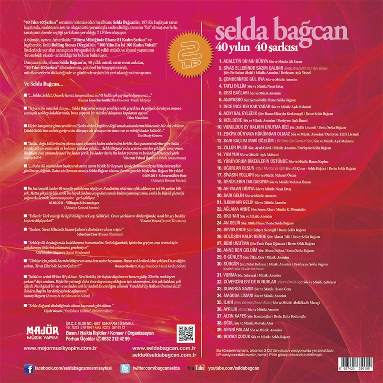 Selda Bağcan - 40 Yılın Şarkıları Kırmızı Renkli 2 Plak