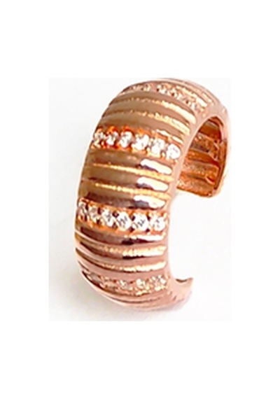 Kalın Taşlı Gümüş Ear Cuff Küpe Pembe Altın