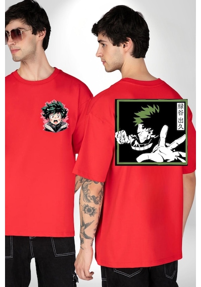 My Hero Academia Dabi Anime Kırmızı Oversize Unisex Ön Ve Sırt Baskılı Tişört Kırmızı