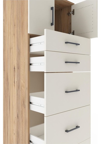 Hyperion Dolap Tek Raflı 5 Çekmeceli 2 Kapaklı 60x44x182 Çam-... Çam