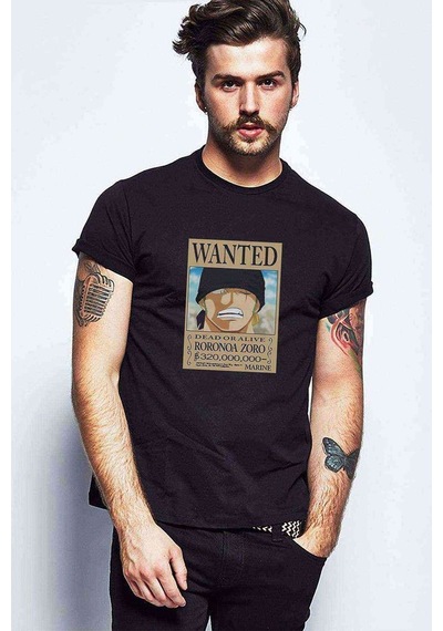 Anime One Punch Man Wanted Baskılı Siyah Erkek Tshirt