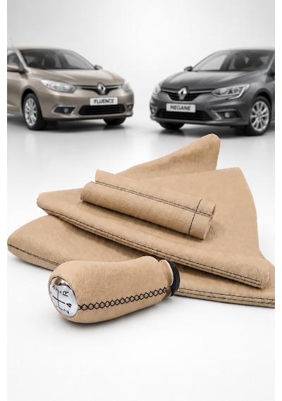 Renault Clio 3 / Clio 4 Vites Topzu/el Freni Ve Vites Körüğü-el Freni Kolu Derisi 5 Ileri-bej Deri-siyah Dikişli