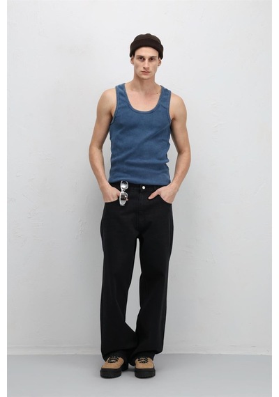 Vamos Yıkamalı Tank Top Kaşkorse Atlet İndigo