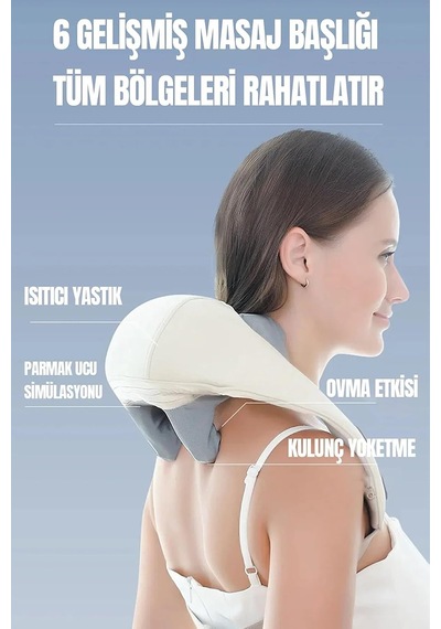 Tr Şarjlı Ovmalı Isıtmalı Masaj Aleti Yoğurma Hissi Boyun Omuz Trapez Asmalı Masaj Yastığı