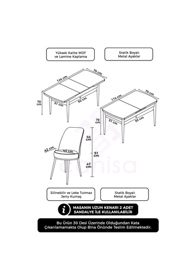 Canisa Han Serisi, Barok Ahşap Desen 70x114, Açılabilir Mdf Mutfak Masa Takımı, 6 Krem Sandalye Masa Barok Sandalyeler Krem