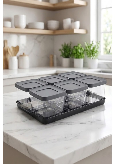 6 Bölmeli Kahvaltılık Saklama Kabı Kapaklı Tepsili Mutfak Düzenleyici Kahvaltı Sunum Seti Renkli